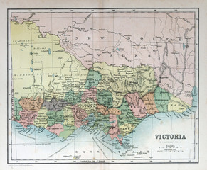 Old map of Victoria, Australia, 1870