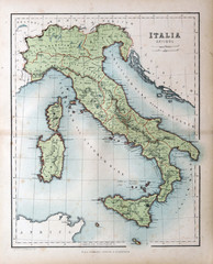 Old map of Italy, 1870