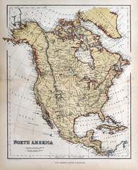 Old map of North America, 1870