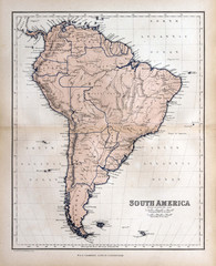 Old map of South America, 1870