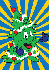 Obraz premium Happy Christmas tree vector illustration