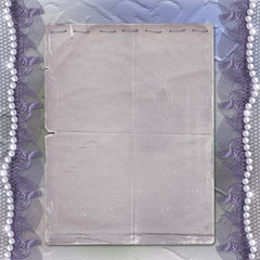 Grunge lilac frame for photo with pearls and lace