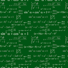 Seamlessly wallpaper mathematics on green blackboard
