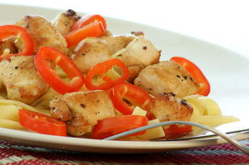pasta with chicken and organic red paprika