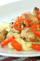 pasta with chicken and organic red paprika