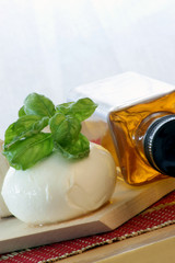 delicious mozzarella with fresh organic basil leaf