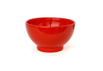 Red porcelain bowl isolated on white background