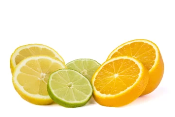 Papier Peint photo Tranches de fruits Orange, citron vert et citron