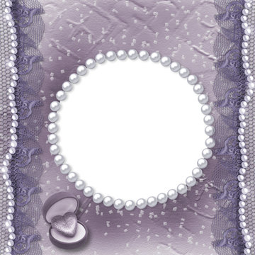 Grunge lilac card for invitation or congratulation with pearls a