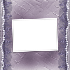 Grunge lilac frame for photo with pearls and lace