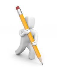 Person writes pencil