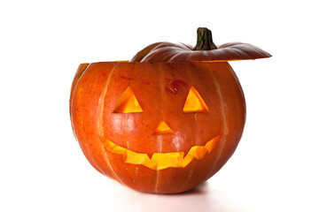 Halloween Pumpkin, inside lit by light, creepy looking