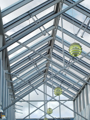 Obraz premium Metal and glass translucent roof zenith skylight structure.