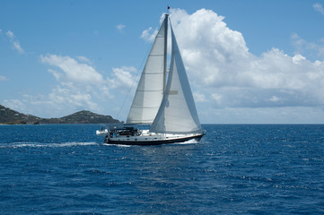 Fototapeta na wymiar Sailboat under sail in Caribbean
