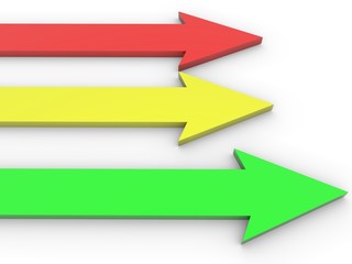 Red, yellow and green arrows on white