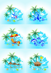 Fototapeta na wymiar vector image of tropical images with the sea surf, palm trees an