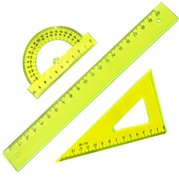 set with ruler, protractor, triangle for  school