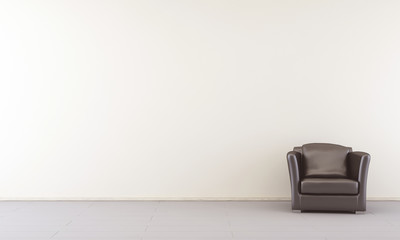 Black leather Armchair to face a blank white wall - right side
