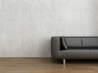 Black Leather Couch to face a blank white wall - with cushion