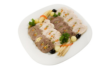meat loaf selection on white plate