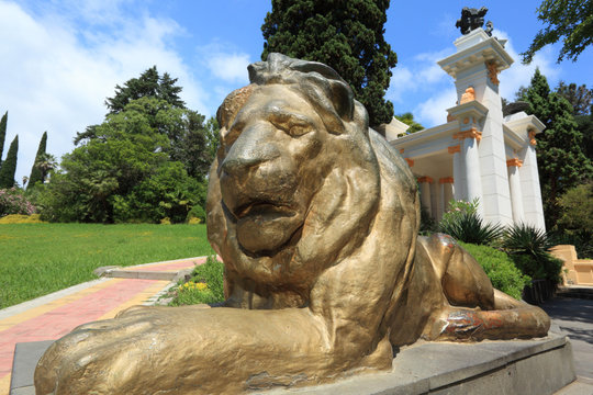 Statue of lion in  Sochi  arboretum