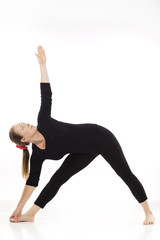 lady practising yoga on white background