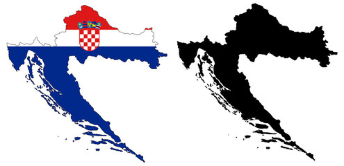 Obraz premium vector map and flag of croatia