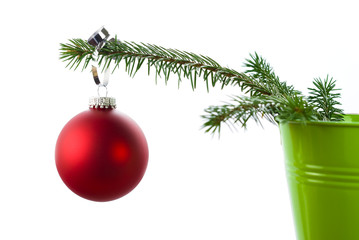 Christmas tree bauble on pine tree branch