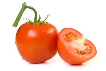 Ripe red tomatoes on a white background with clipping path