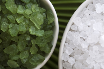 bath salt and palm leaf