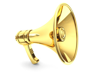 Golden Megaphone 3d render.
