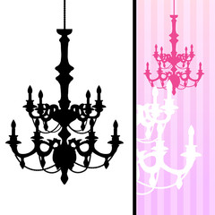 Chandelier on pink striped background