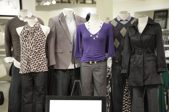 Group shot of mannequins wearing modern clothing
