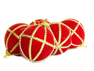 Christmas balls, isolated over white. Shallow DOF.