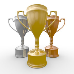 cups of winner on white background. Isolated 3D  image
