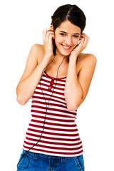 Young woman listening music