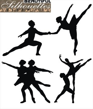 ballet pairs dancing silhouettes vector illustration
