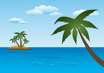Fototapeta na wymiar Island With Palm Trees