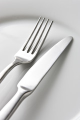 Fork and Knife on White Plate