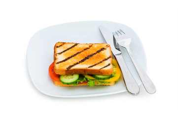 Toasted bread with filling isolated on the white