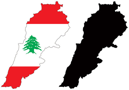 vector  map and flag of lebanon