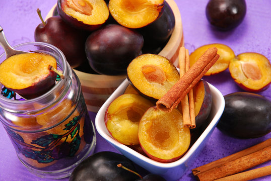 preparing preserves of plums