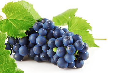 blue grape with green leaves isolated fruit