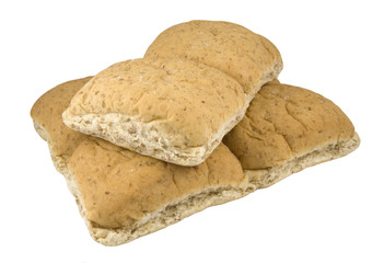 six soft bread rolls isolated on white background