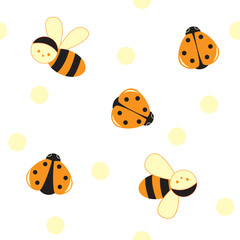 Seamless cartoon insects fabrics pattern, vector illustration