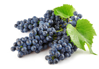 blue grape with green leaves isolated fruit