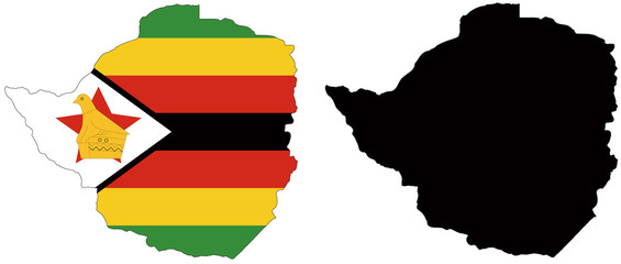 vector  map and flag of zimbabwe - obrazy, fototapety, plakaty