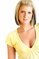 Cute blonde model wearing yellow shirt