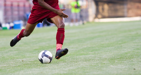 Soccer player kicking the ball