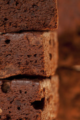 chocolate brownies stacked, full frame